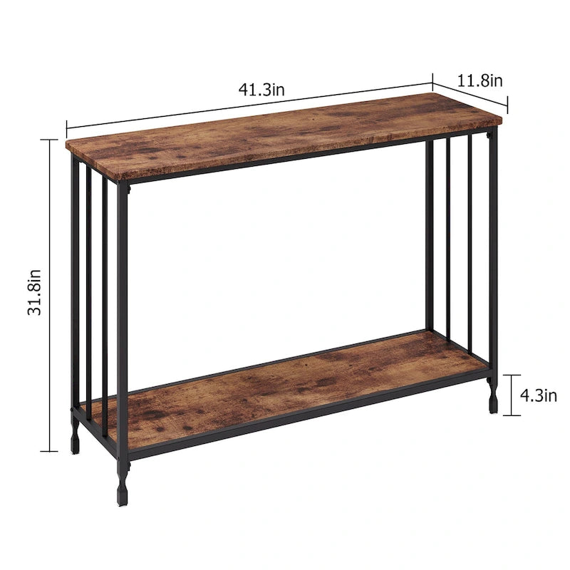 Table console rétro à 2 niveaux avec étagère de rangement en MDF - 41.3