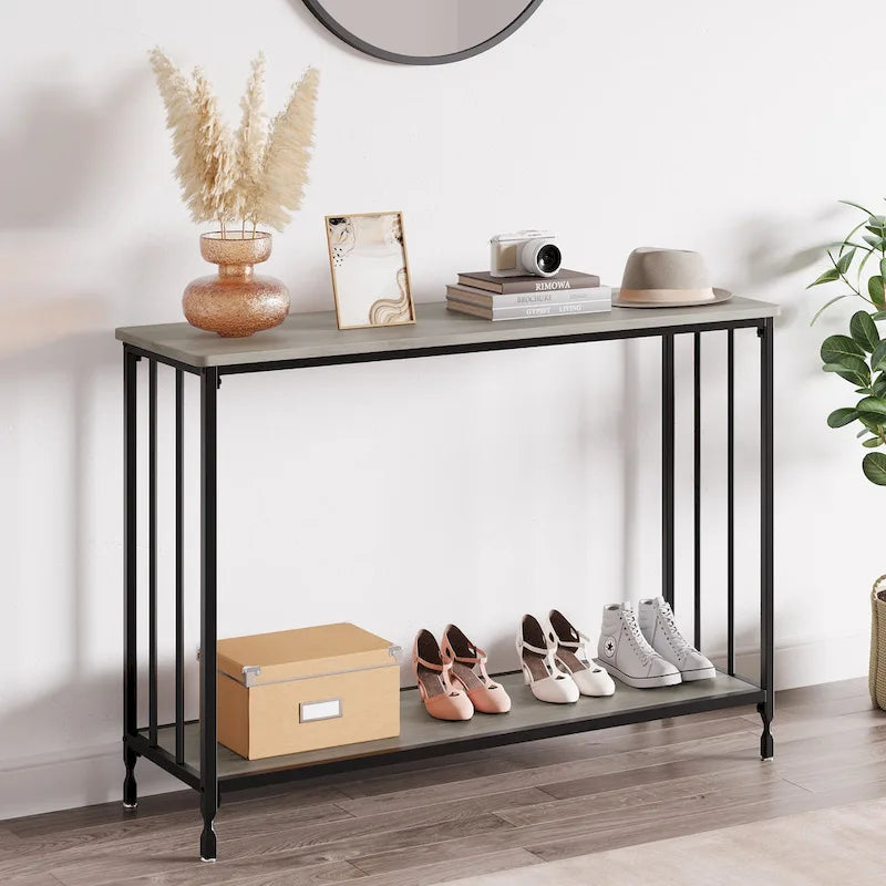 Table console rétro à 2 niveaux avec étagère de rangement en MDF - 41.3