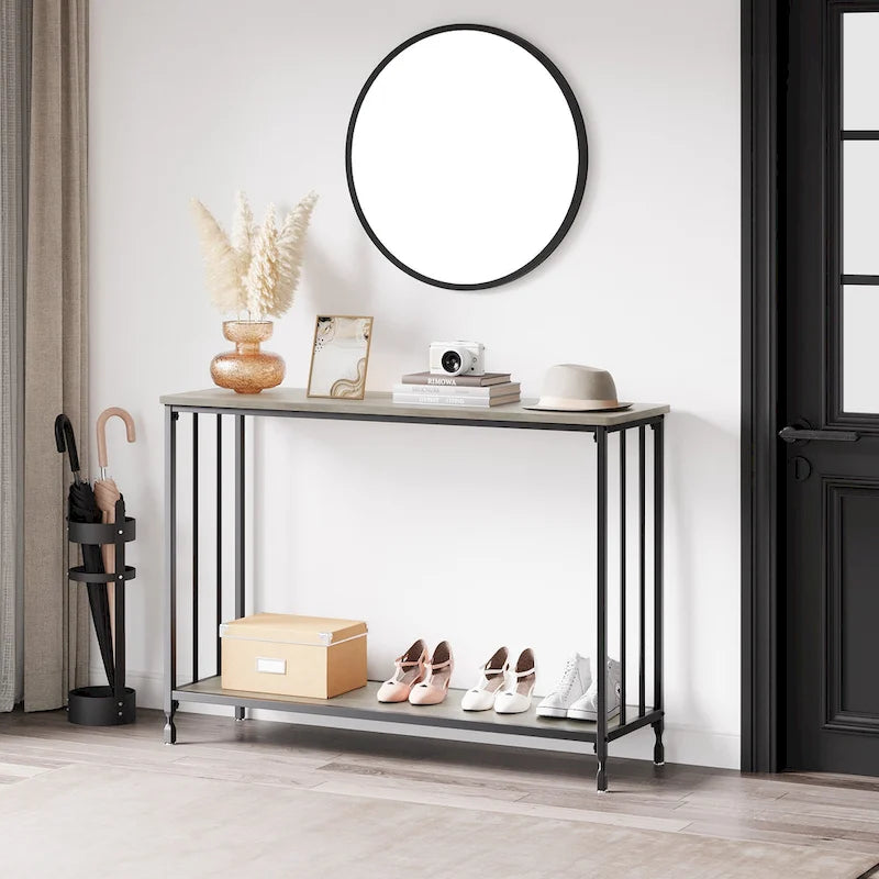 Table console rétro à 2 niveaux avec étagère de rangement en MDF - 41.3