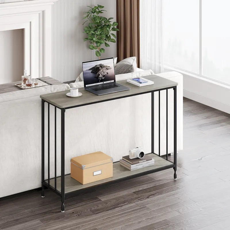 Table console rétro à 2 niveaux avec étagère de rangement en MDF - 41.3