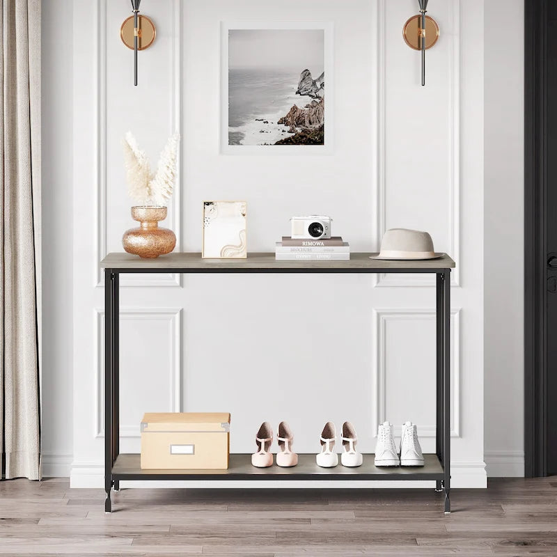 Table console rétro à 2 niveaux avec étagère de rangement en MDF - 41.3
