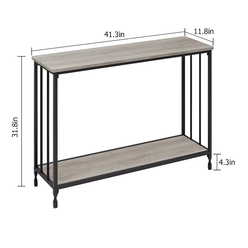 Table console rétro à 2 niveaux avec étagère de rangement en MDF - 41.3