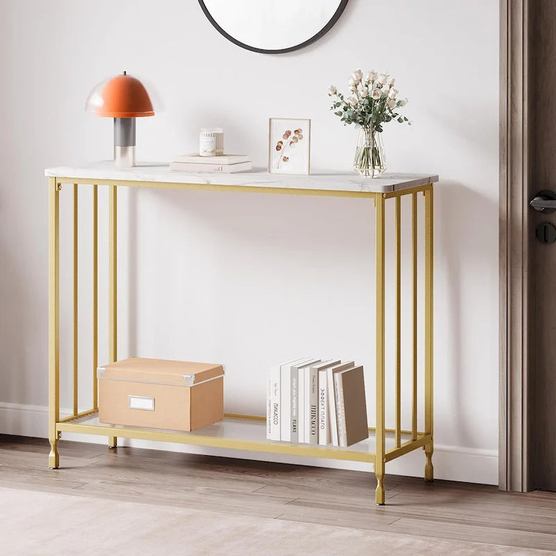 Table console rétro à 2 niveaux avec étagère de rangement en MDF - 41.3