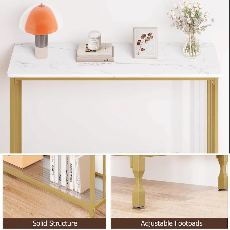 Table console rétro à 2 niveaux avec étagère de rangement en MDF - 41.3