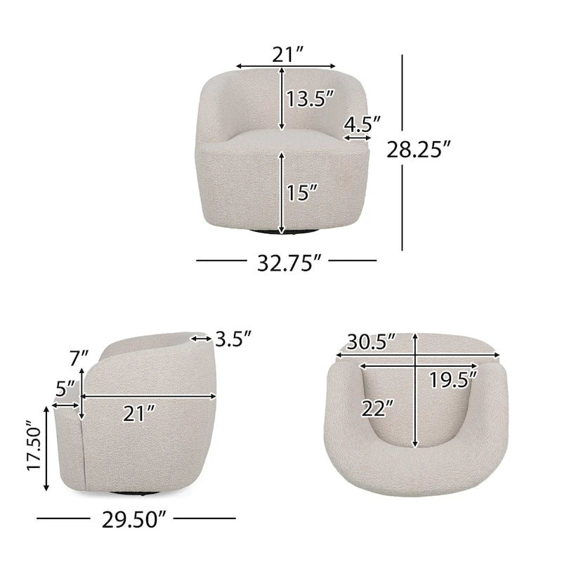 Fauteuil club pivotant rembourré en bouclette texturée