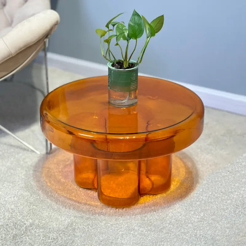 Table basse d'appoint ronde en verre à fleurs, style artistique moderne