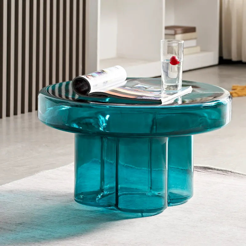 Table basse d'appoint ronde en verre à fleurs, style artistique moderne