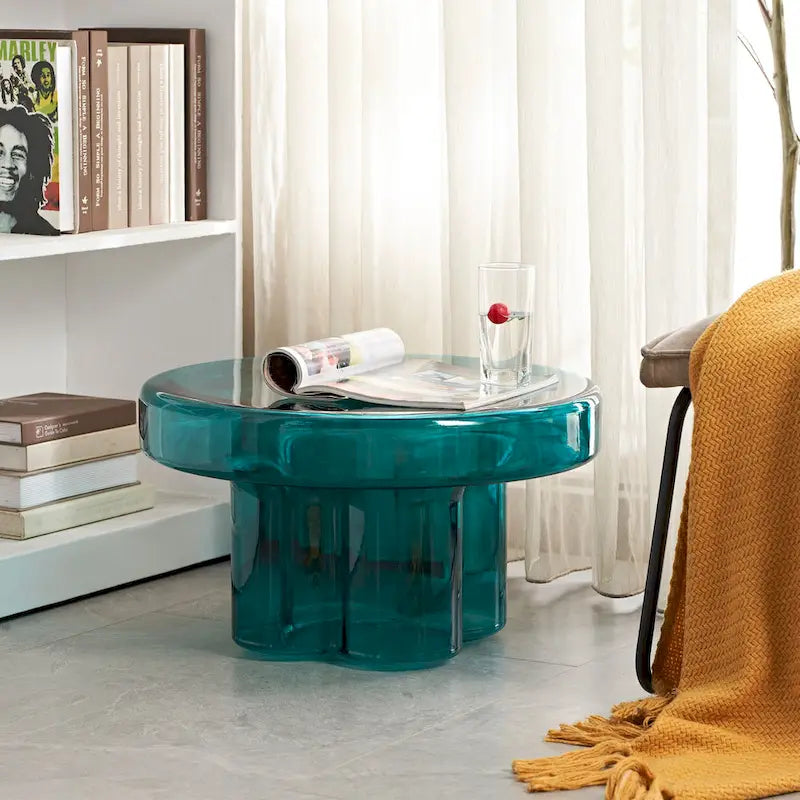 Table basse d'appoint ronde en verre à fleurs, style artistique moderne