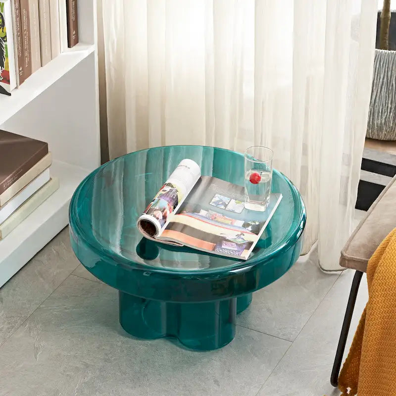 Table basse d'appoint ronde en verre à fleurs, style artistique moderne