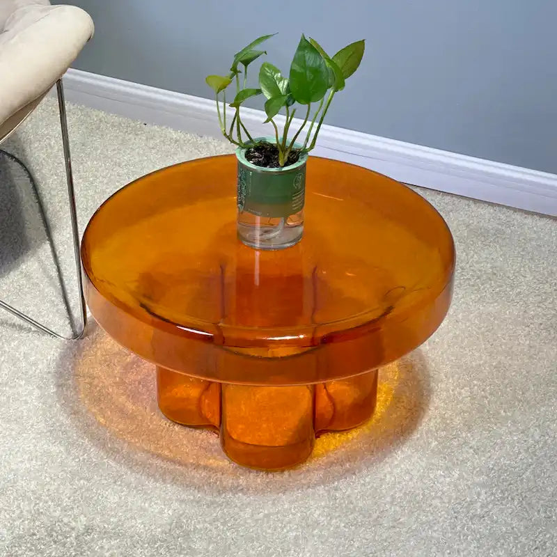 Table basse d'appoint ronde en verre à fleurs, style artistique moderne