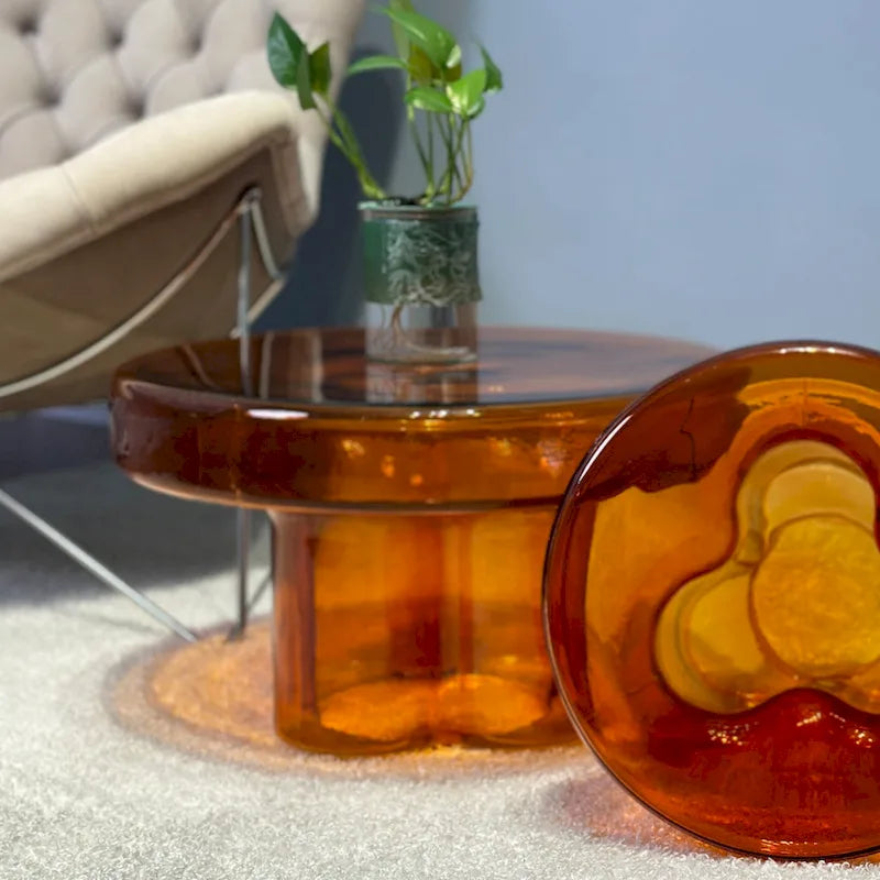Table basse d'appoint ronde en verre à fleurs, style artistique moderne