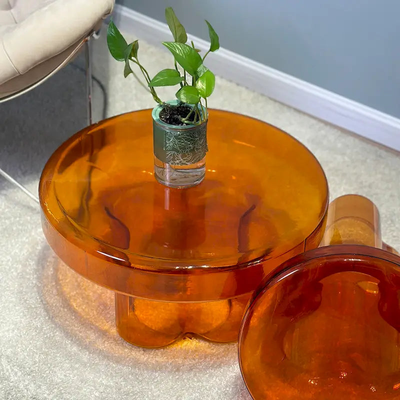 Table basse d'appoint ronde en verre à fleurs, style artistique moderne