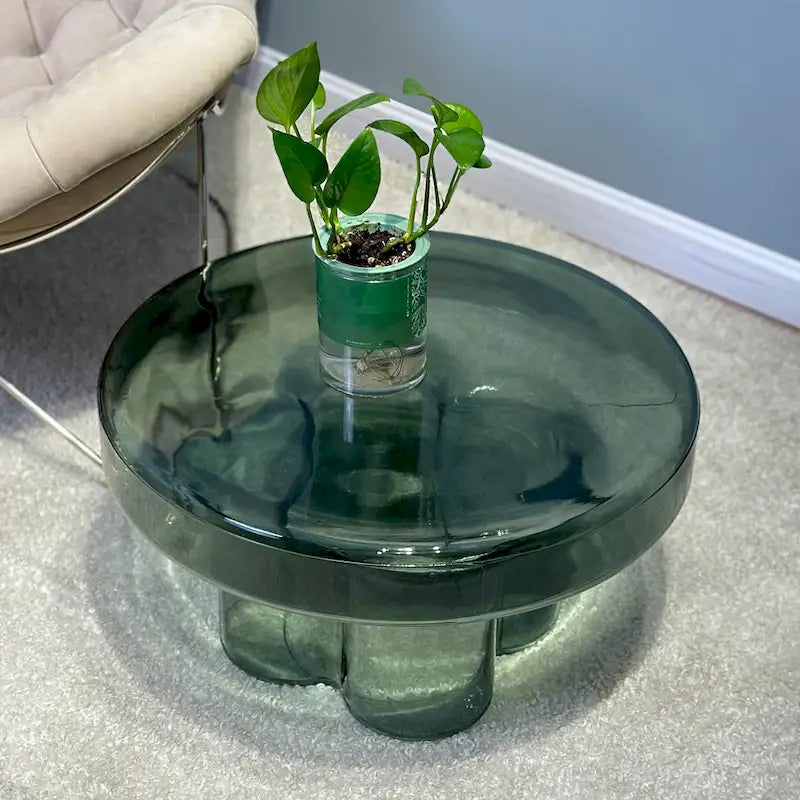Table basse d'appoint ronde en verre à fleurs, style artistique moderne