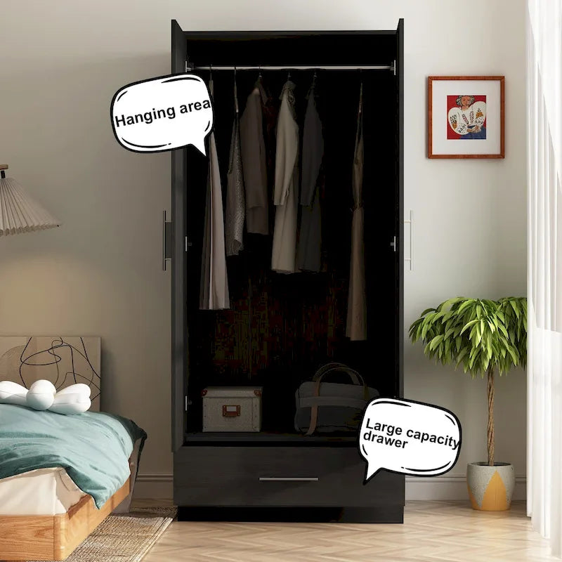 Armoire 2 portes 1 tiroir avec tringle