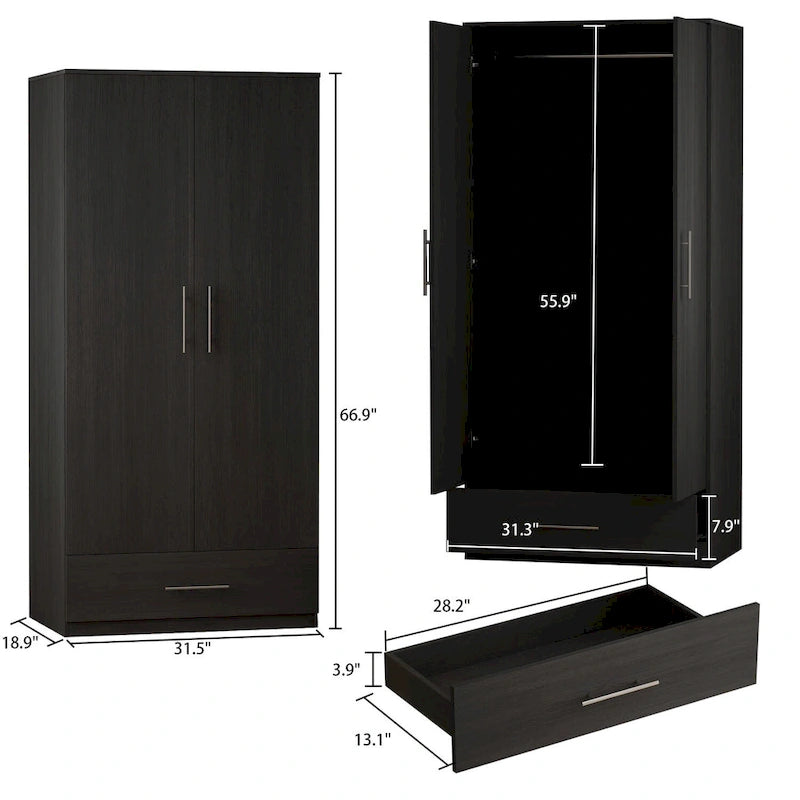 Armoire 2 portes 1 tiroir avec tringle