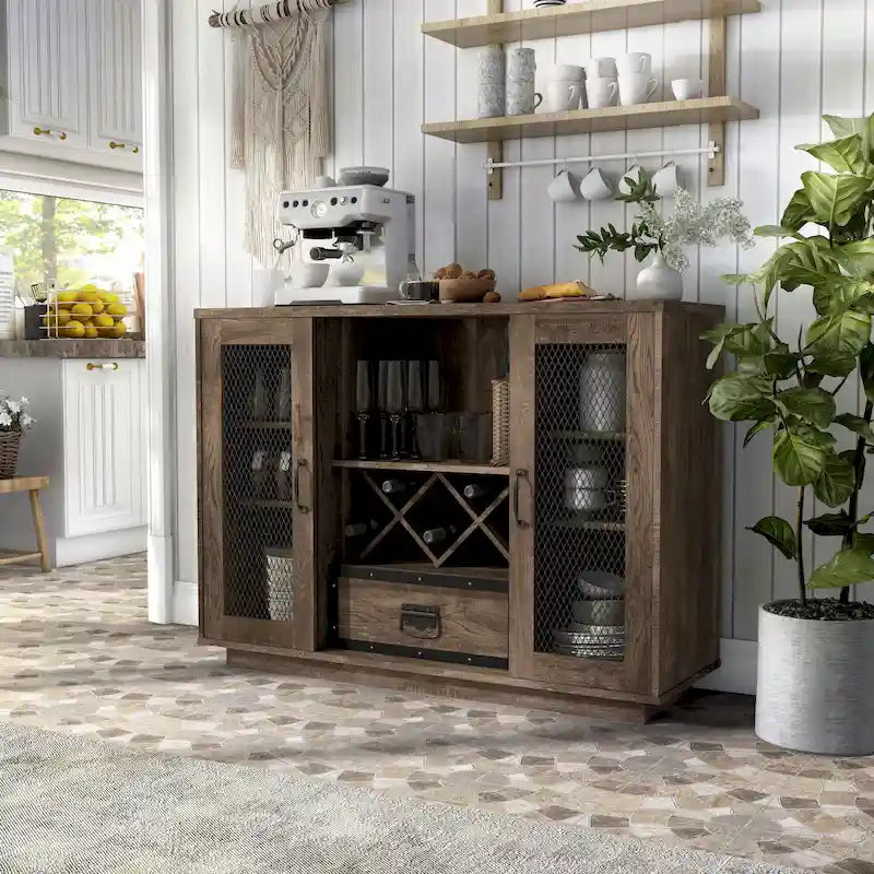 Buffet 7 étagères avec rangement pour bouteilles de vin