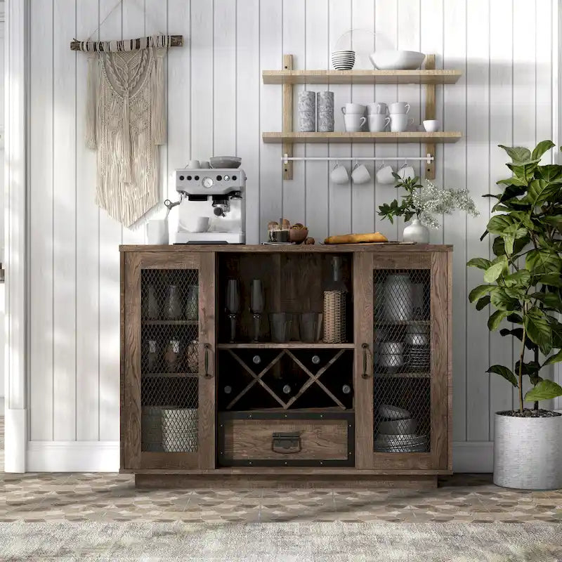Buffet 7 étagères avec rangement pour bouteilles de vin