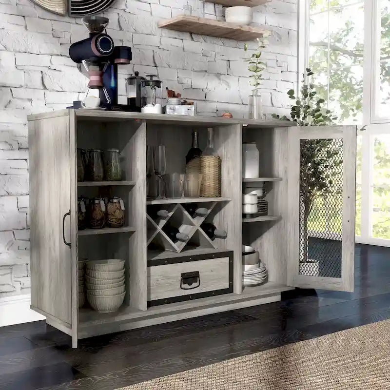 Buffet 7 étagères avec rangement pour bouteilles de vin