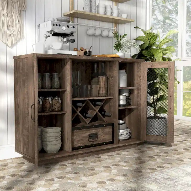 Buffet 7 étagères avec rangement pour bouteilles de vin