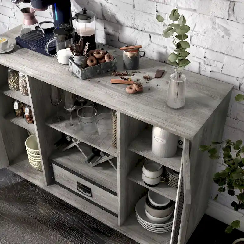 Buffet 7 étagères avec rangement pour bouteilles de vin