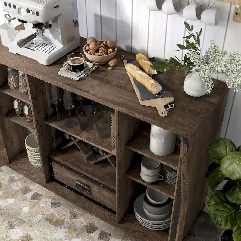 Buffet 7 étagères avec rangement pour bouteilles de vin