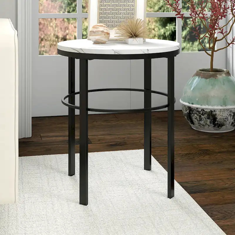 Table d'appoint ronde de 20 po de large avec plateau en faux marbre