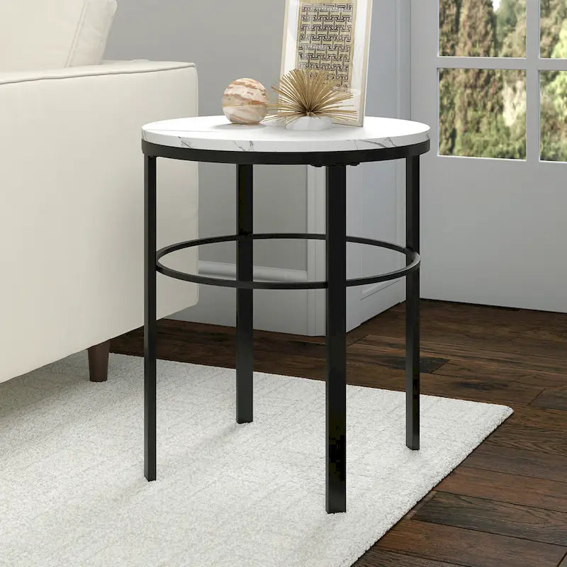 Table d'appoint ronde de 20 po de large avec plateau en faux marbre
