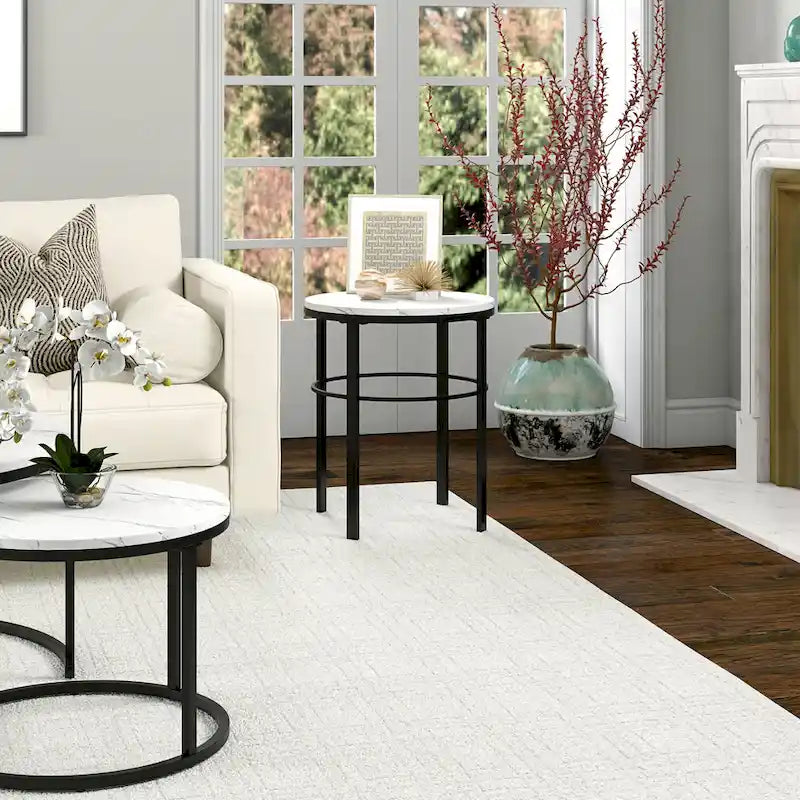 Table d'appoint ronde de 20 po de large avec plateau en faux marbre