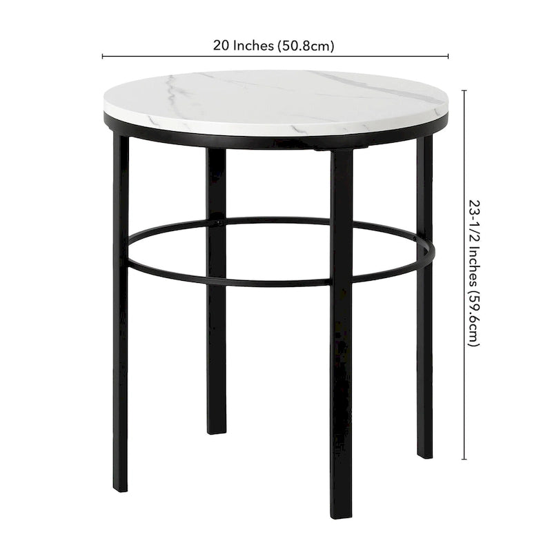 Table d'appoint ronde de 20 po de large avec plateau en faux marbre