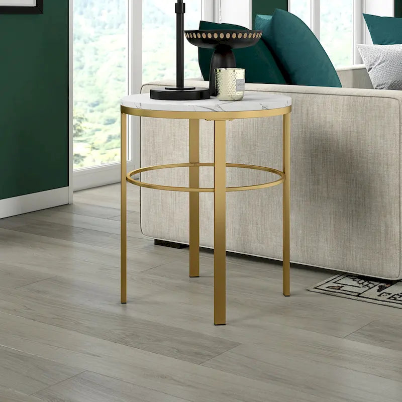 Table d'appoint ronde de 20 po de large avec plateau en faux marbre