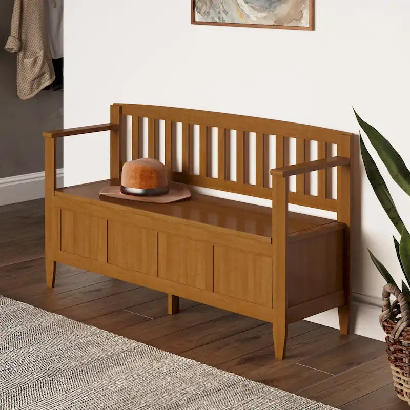 Banc de rangement contemporain en BOIS MASSIF de 48 pouces de large pour entrée - 20 pouces de large