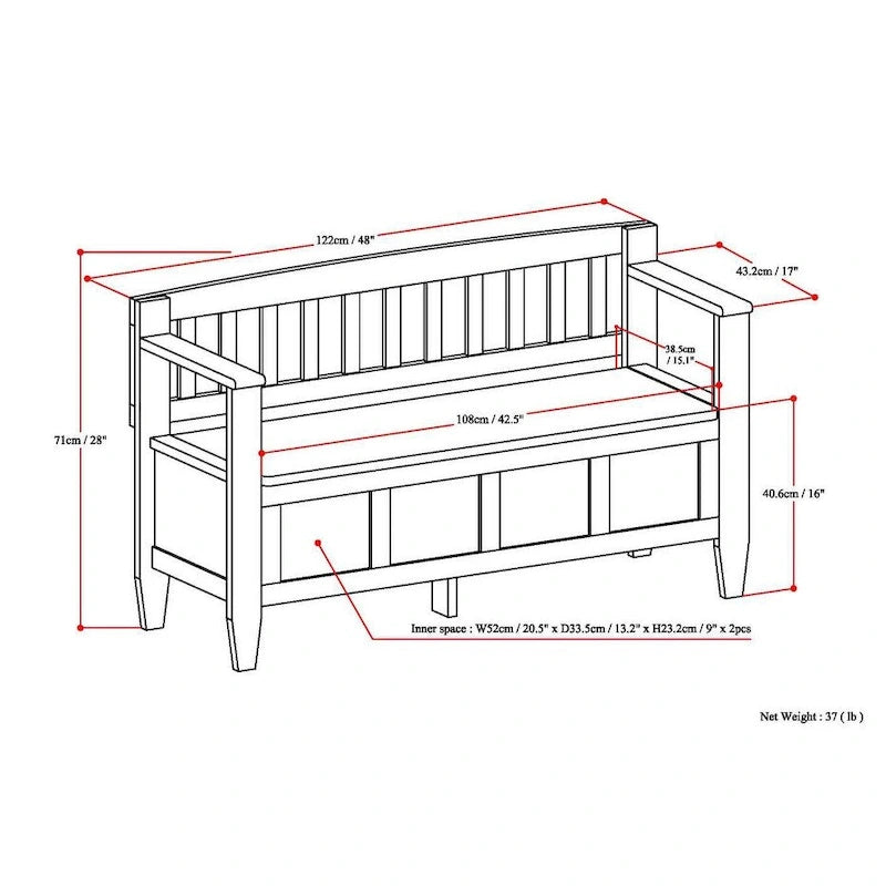 Banc de rangement contemporain en BOIS MASSIF de 48 pouces de large pour entrée - 20 pouces de large