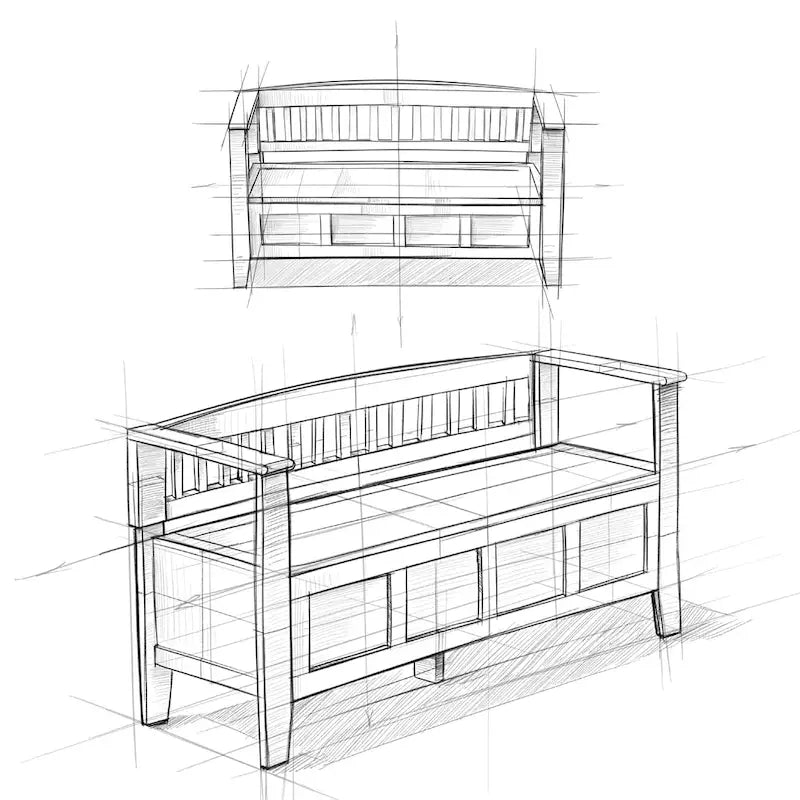 Banc de rangement contemporain en BOIS MASSIF de 48 pouces de large pour entrée - 20 pouces de large