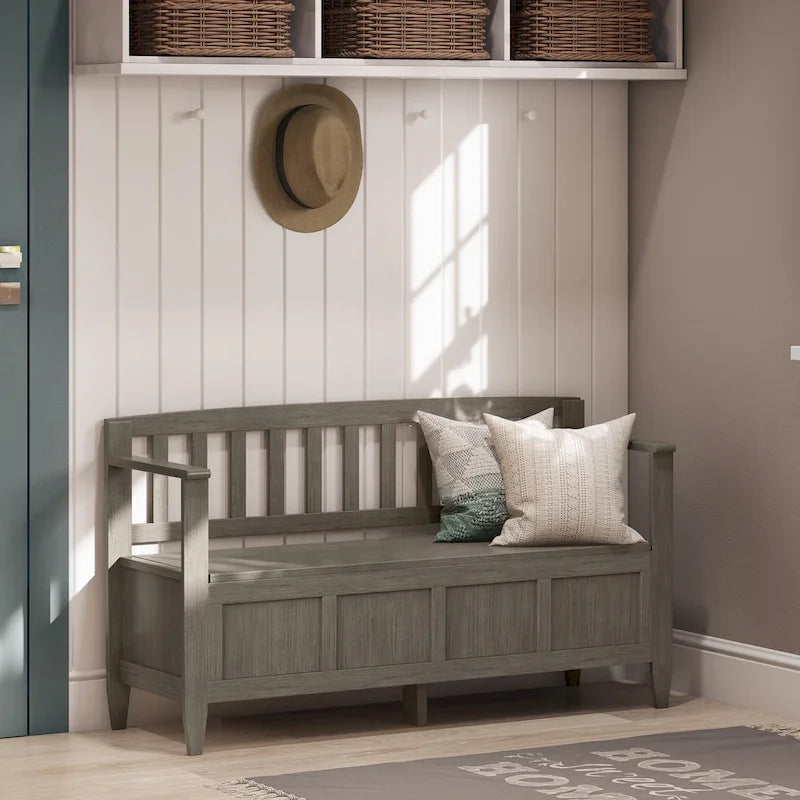 Banc de rangement contemporain en BOIS MASSIF de 48 pouces de large pour entrée - 20 pouces de large