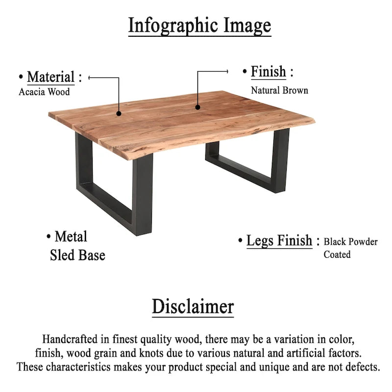 Table basse Acacia Farmhouse, bords bruts