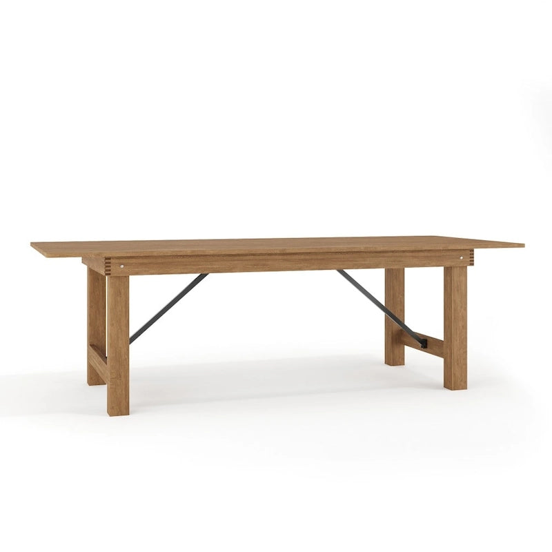 Table de ferme pliante rectangulaire rustique ancienne en pin massif