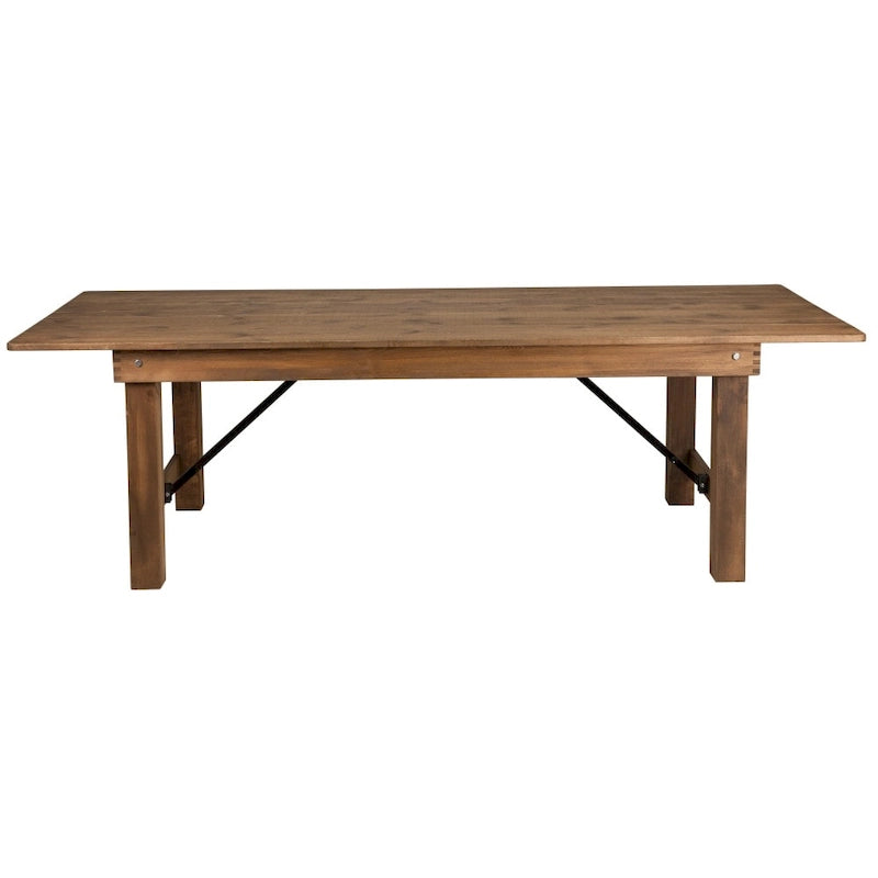Table de ferme pliante rectangulaire rustique ancienne en pin massif
