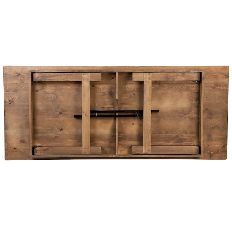 Table de ferme pliante rectangulaire rustique ancienne en pin massif