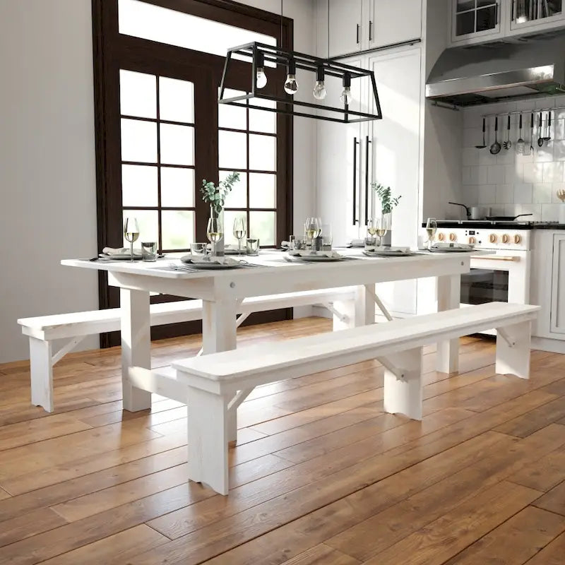 Table de ferme pliante rectangulaire rustique ancienne en pin massif