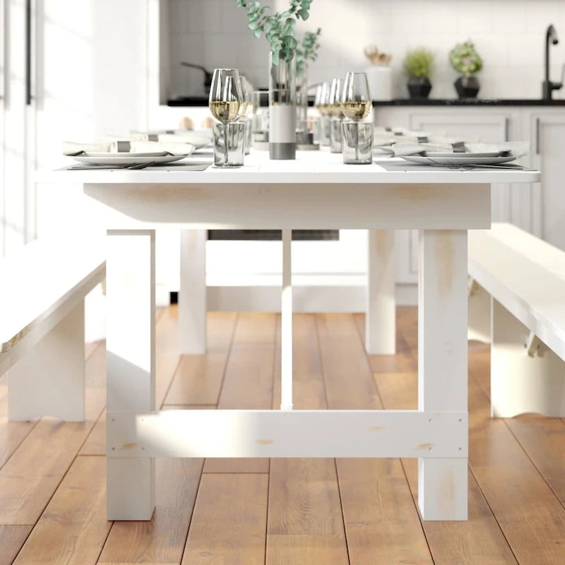 Table de ferme pliante rectangulaire rustique ancienne en pin massif