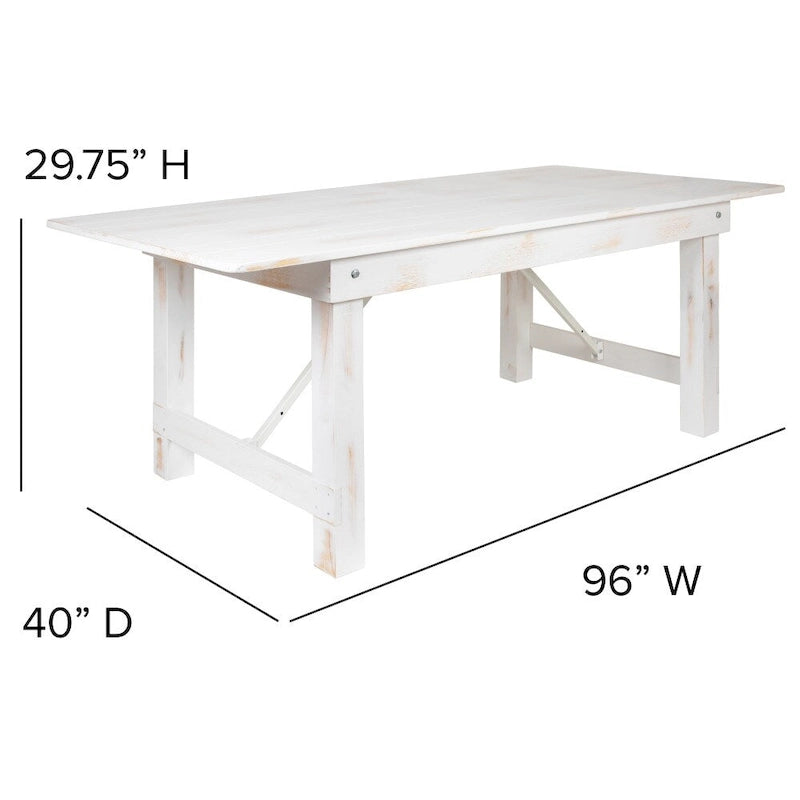 Table de ferme pliante rectangulaire rustique ancienne en pin massif