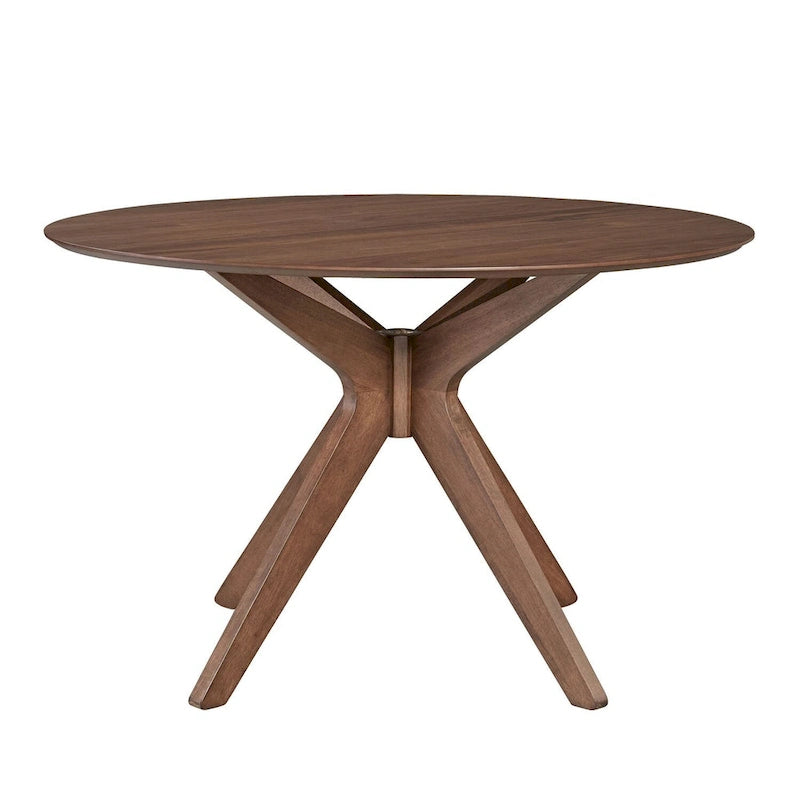 Table ronde à pied central en noyer satiné