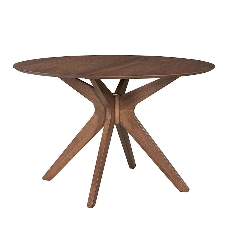 Table ronde à pied central en noyer satiné