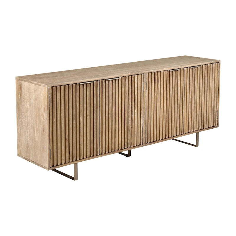 Bahut moderne du milieu du siècle de 72 pouces en bois de manguier cannelé
