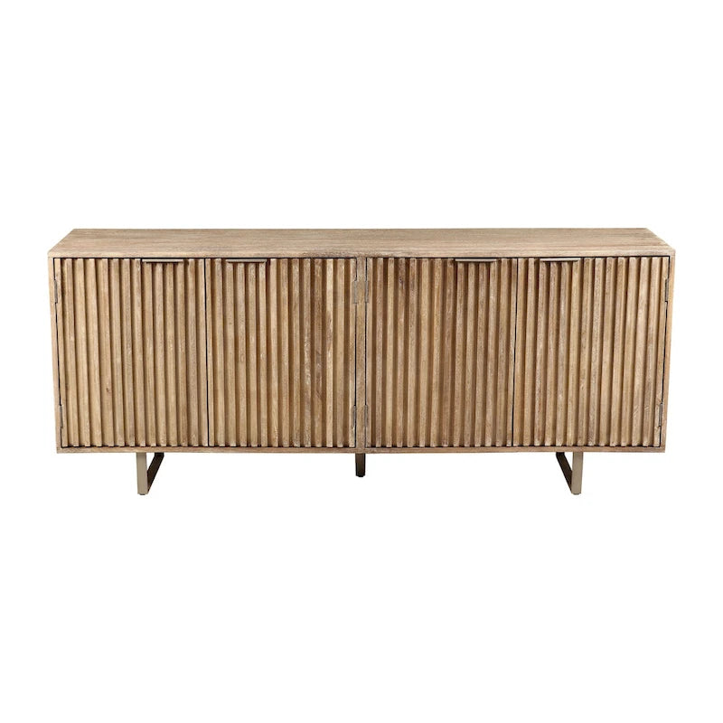 Bahut moderne du milieu du siècle de 72 pouces en bois de manguier cannelé
