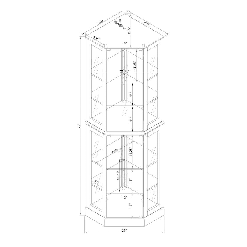Vitrine d'angle à 6 étagères avec lumières