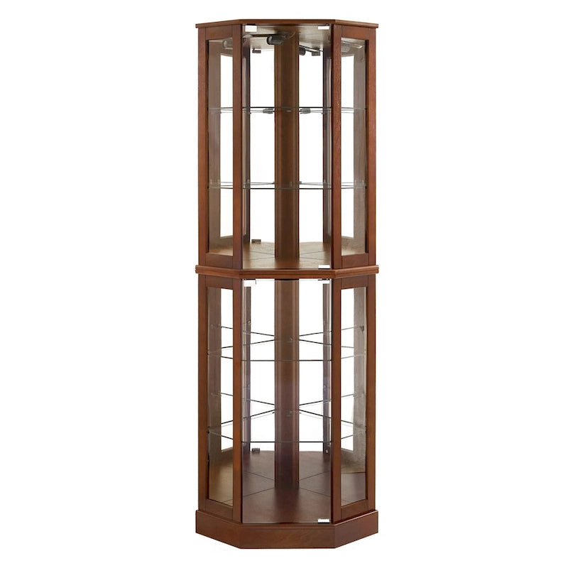 Vitrine d'angle à 6 étagères avec lumières