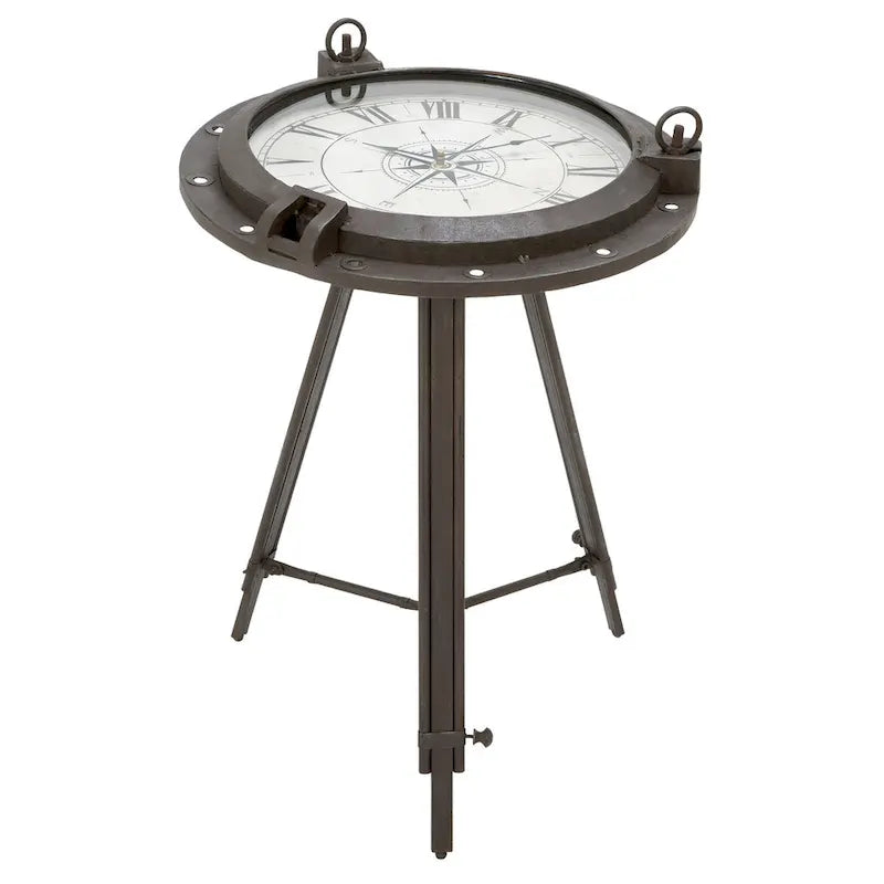Table basse horloge ronde en métal industriel