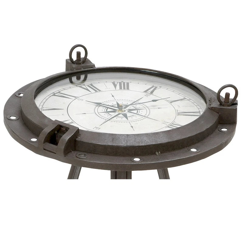 Table basse horloge ronde en métal industriel