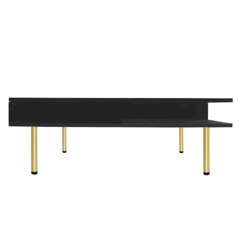 Table basse exquise laquée brillante avec 4 pieds dorés et 2 petits tiroirs